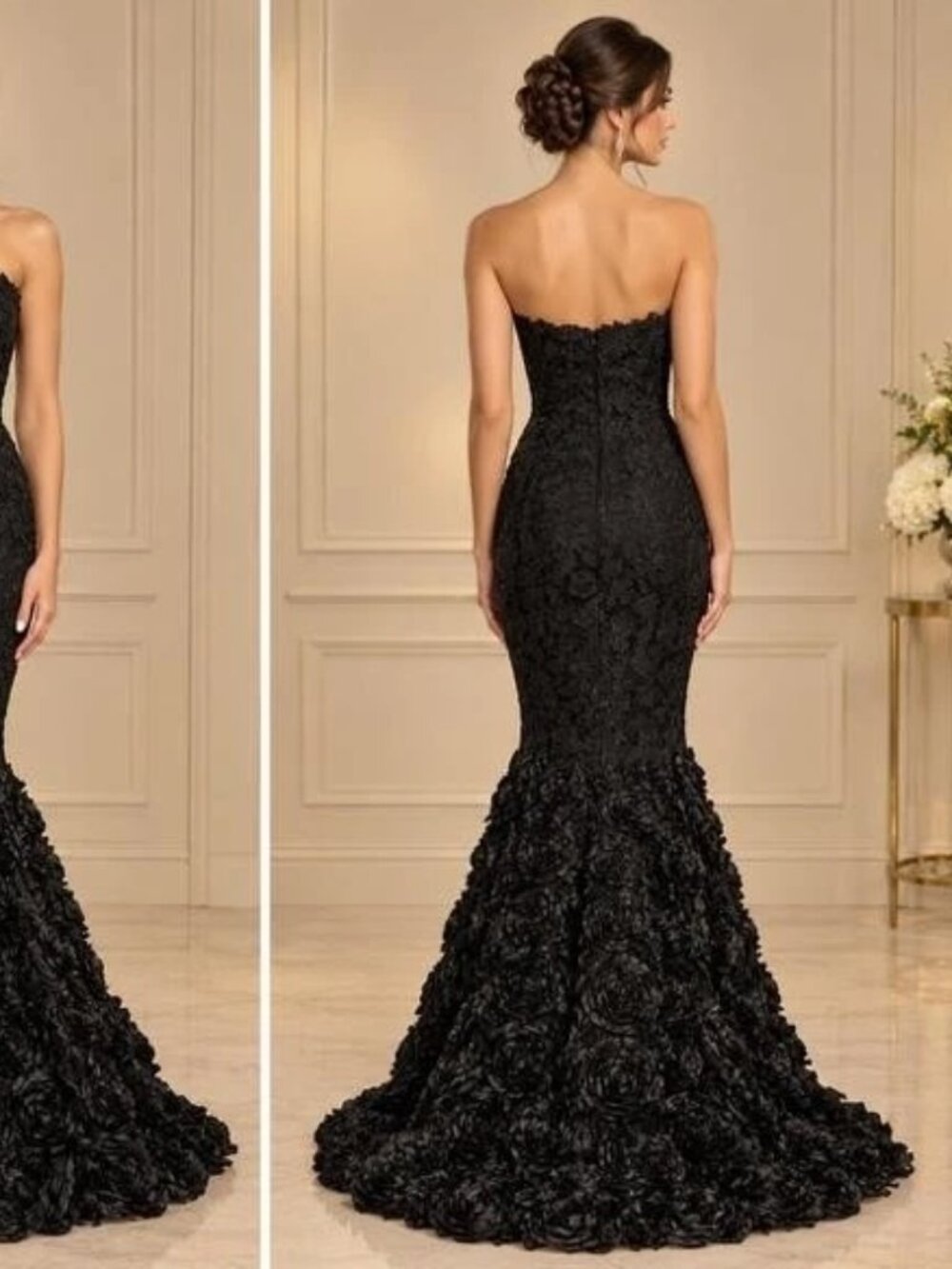 Evermore Bridal Black Strapless Lace And Soutache Appliques Dress - Picture 2 of 2